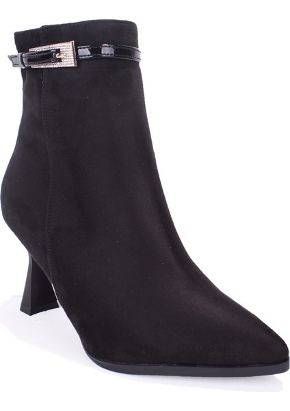 DZA07-11332005 Siyah Süet Klasik Topuklu Kadın Bot