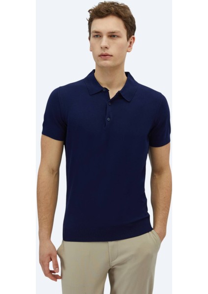 Lacivert Polo Yaka Düz Örgü Triko