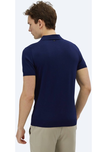 Lacivert Polo Yaka Düz Örgü Triko