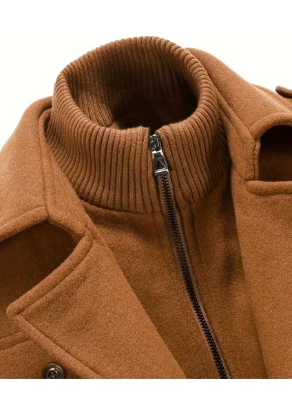 Erkekler Için Sonbahar Kış Çıkarılabilir Düğmeli Yuvarlak Yaka Tweed Mont modelleri