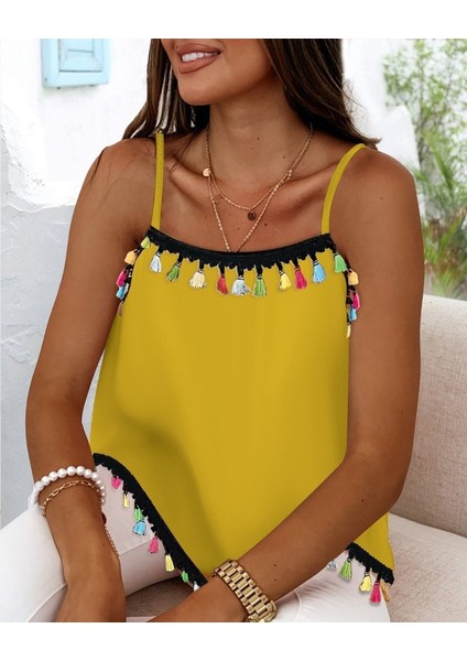 Kadın Ip Askılı Püskül Detaylı Sandy Bluz fiyatları