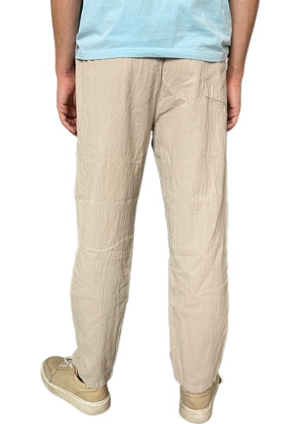 %100 Pamuk, Keten Kumaştan Beli Lastikli ve Bağcıklı Erkek Pantolon(Solma ve Çekme Yapmaz) modelleri