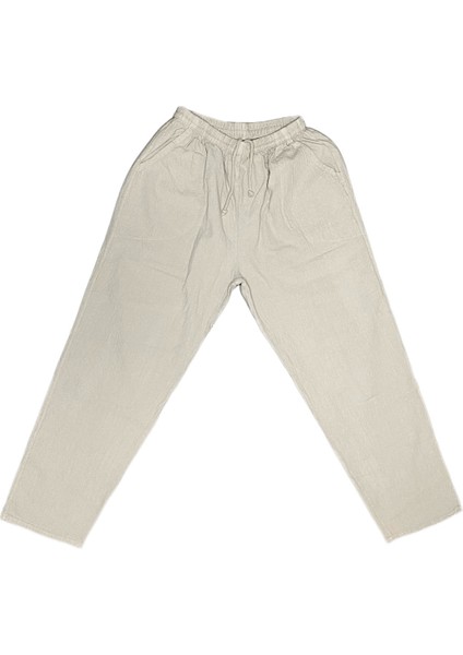 %100 Pamuk, Keten Kumaştan Beli Lastikli ve Bağcıklı Erkek Pantolon(Solma ve Çekme Yapmaz) fırsatları