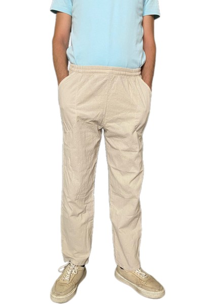 %100 Pamuk, Keten Kumaştan Beli Lastikli ve Bağcıklı Erkek Pantolon(Solma ve Çekme Yapmaz) indirimleri