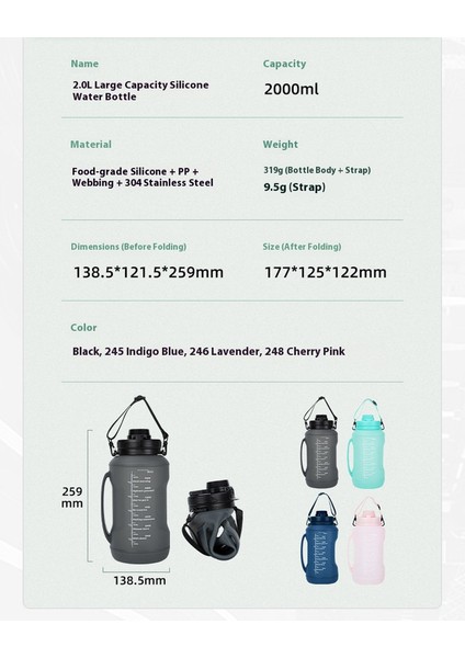 Büyük Kapasiteli 2 Litrelik Su Şişesi Katlanabilir Silikon Pipetli Su Şişesi Darbeye Dayanıklı, Yüksek Sıcaklıkta Kullanılabilen Açık Hava Kamp Sporları Bardağı (Yurt Dışından) fiyatları