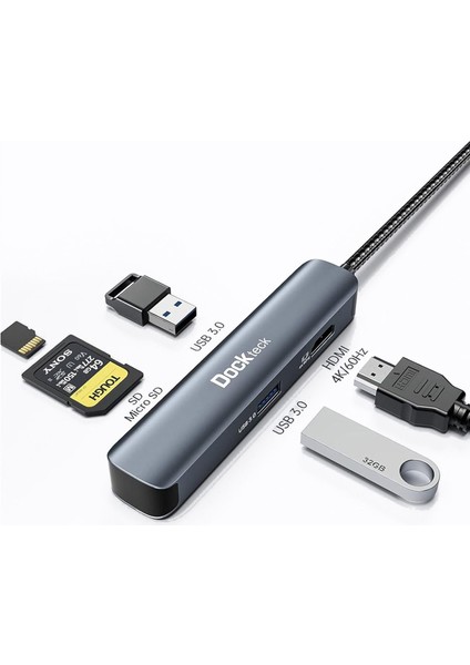 Dockteck DD0013 HDMI Sd Tf 2xusb 3.0 5 In 1 Multiport USB C Hub