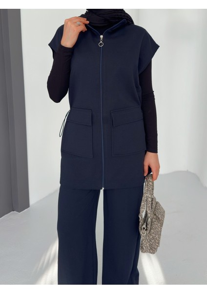 Kadın Siyah Yelek Pantolon Ikili Takım | %100 Pamuk | Rahat Kesim | Lastikli Bel | 4 Mevsim - Günlük fırsatları