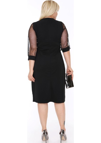 Kolları Incili Büyük Beden Elbise 6A-69340 fırsatları