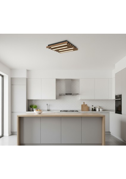 Plafonyer Ahşap Led Avize 40x40 Cm