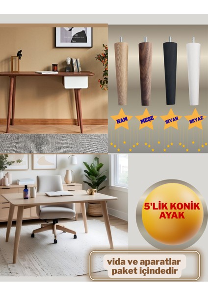 70 cm 5'lik Masa Sehpa Ayağı Beyaz- Siyah-Ham-Meşe