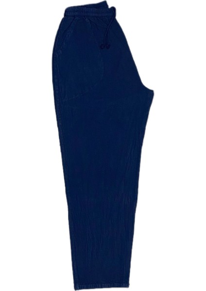 %100 Pamuk, Keten Kumaştan Beli Lastikli ve Bağcıklı Erkek Pantolon(Solma ve Çekme Yapmaz)