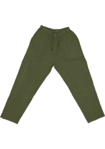 %100 Pamuk, Keten Kumaştan Beli Lastikli ve Bağcıklı Erkek Pantolon(Solma ve Çekme Yapmaz) modelleri