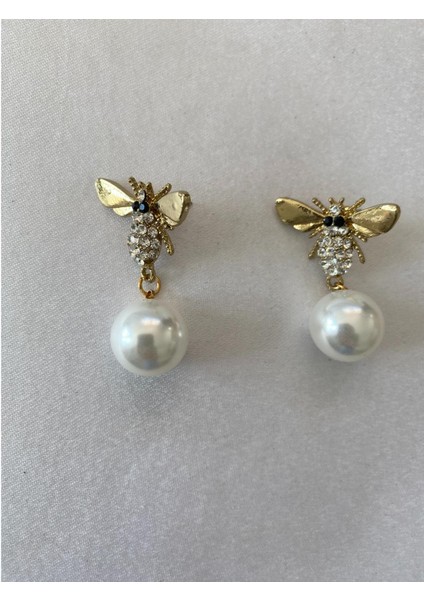 Inci ve Zirkon Taşlı Küpe Altın Renk