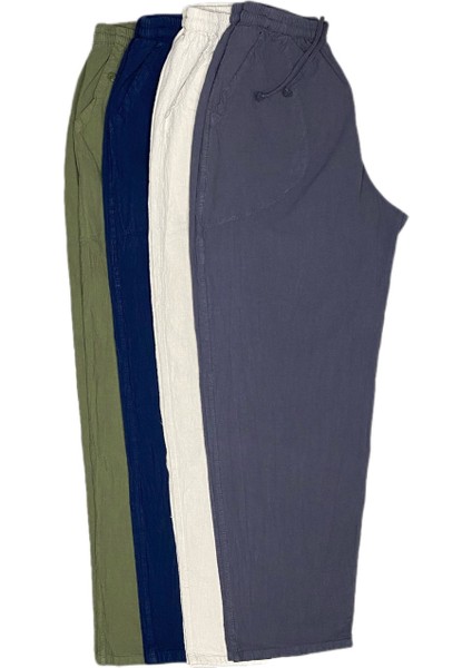 %100 Pamuk, Keten Kumaştan Beli Lastikli ve Bağcıklı Erkek Pantolon(Solma ve Çekme Yapmaz) fırsatları
