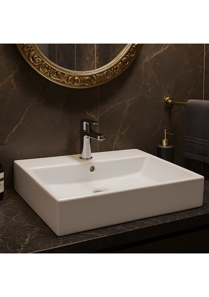 Vega Dikdörtgen Beyaz Delikli Lavabo 60X45 cm VG0060