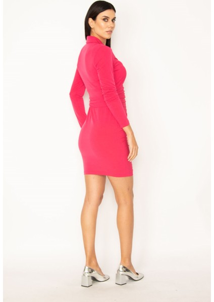 Kadın Fujya Ön Orta ve Yakası Büzgü Detaylı Elbise T18/21
