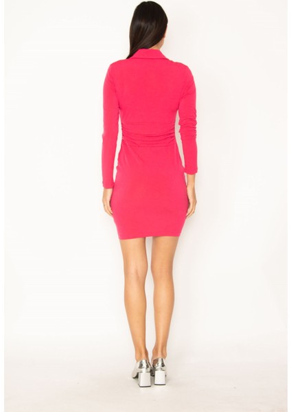 Kadın Fujya Ön Orta ve Yakası Büzgü Detaylı Elbise T18/21