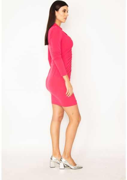 Kadın Fujya Ön Orta ve Yakası Büzgü Detaylı Elbise T18/21