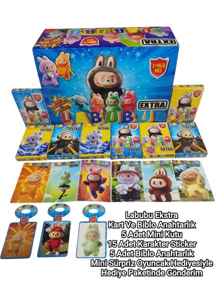 Labubu Ekstra Oyun Kağıtları 5 Mini Kutu | 15 Karakter Sticker + 5 Biblo Anahtarlık Seti fiyatları