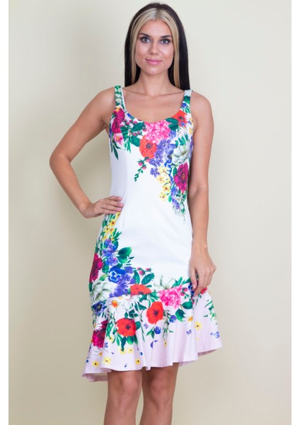 Taş Detaylı Çiçek Desenli Elbise