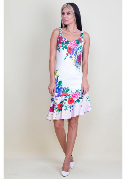 Taş Detaylı Çiçek Desenli Elbise