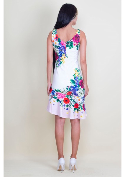 Taş Detaylı Çiçek Desenli Elbise