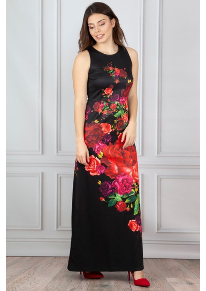 Kadin Siyah Çiçek Desenli Elbise 26A11200