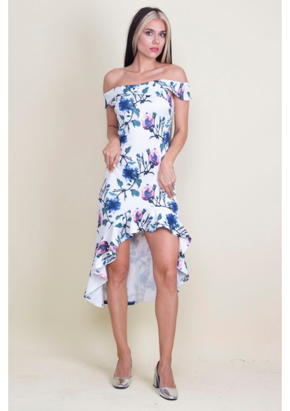 Omuz Detaylı Desenli Elbise