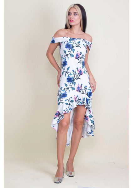 Omuz Detaylı Desenli Elbise