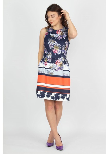 Kadın Lacivert Pano Desen Elbise 26N15088 indirimleri