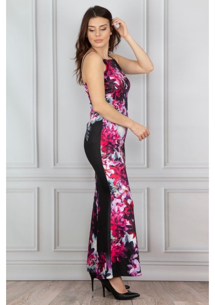 Kadin Siyah Desenli Uzun Elbise 26N14377