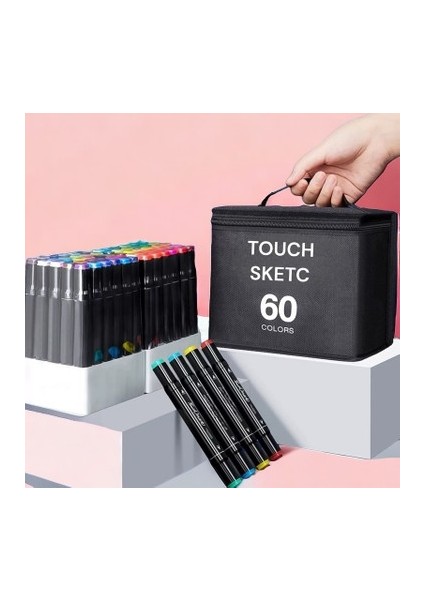 Touch Sketch Marker 60LI Çift Uçlu Marker Kalem Seti Çantalı fiyatları