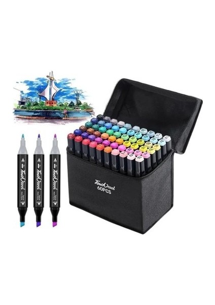 Touch Sketch Marker 60LI Çift Uçlu Marker Kalem Seti Çantalı modelleri