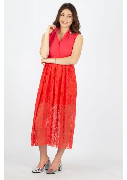 Kadın Nar Dantel Detayli Elbise 85N5177