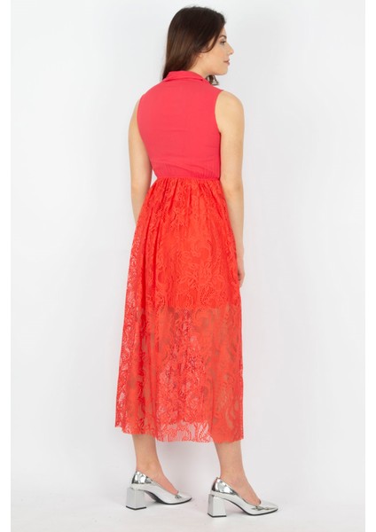 Kadın Nar Dantel Detayli Elbise 85N5177