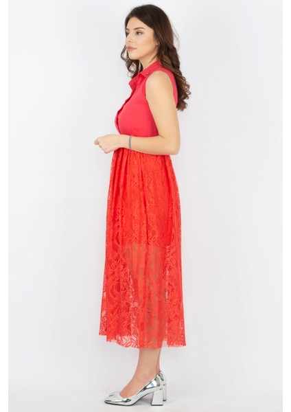 Kadın Nar Dantel Detayli Elbise 85N5177