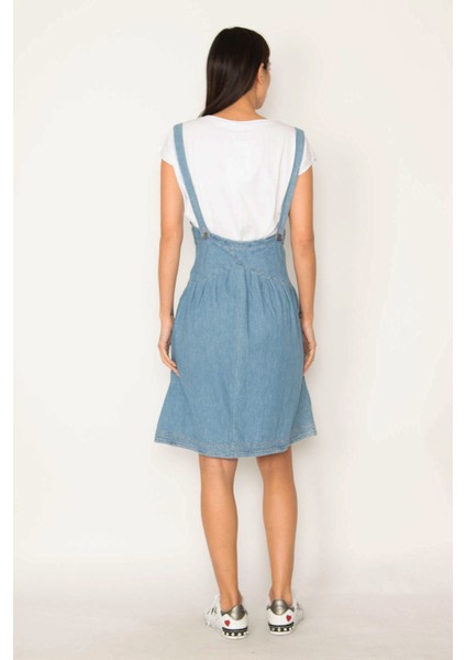 Kadın Mavi Askılı Anvelop Kot Elbise