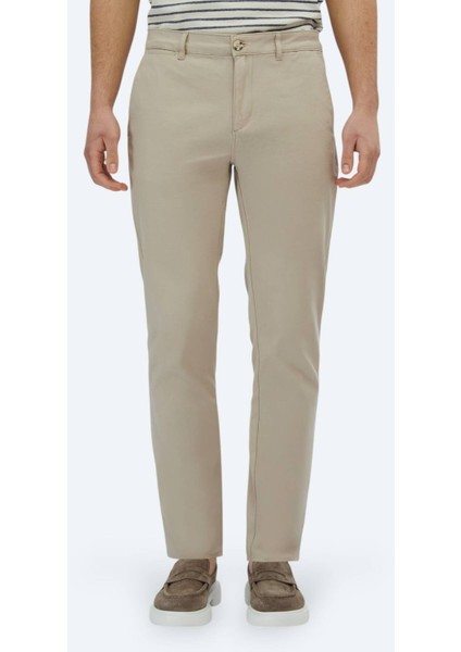 Bej Düz Dokuma Regular Fit Casual Pamuk Karışımlı Pantolon