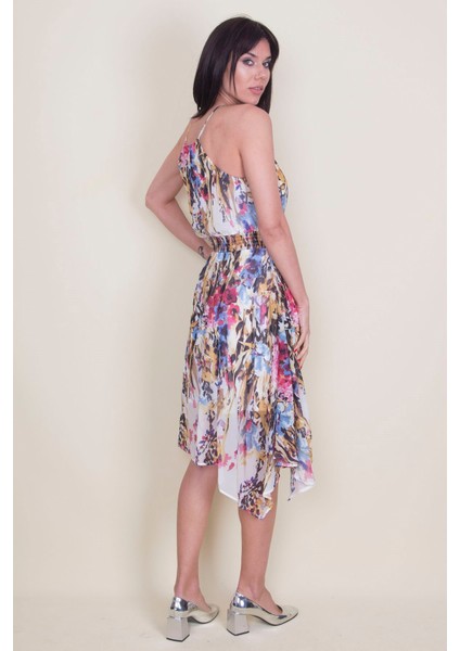 Kadın Renkli Ip Askılı Bel Lastik Detaylı Çiçek Desenli Astarlı Elbise fiyatları