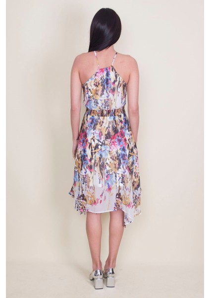 Kadın Renkli Ip Askılı Bel Lastik Detaylı Çiçek Desenli Astarlı Elbise modelleri