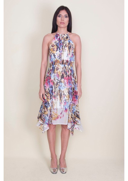 Kadın Renkli Ip Askılı Bel Lastik Detaylı Çiçek Desenli Astarlı Elbise fırsatları