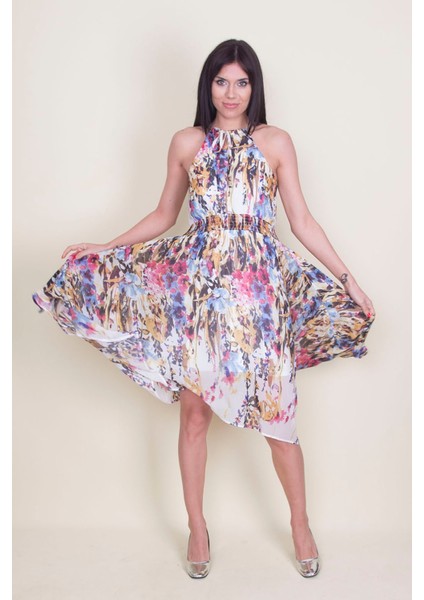 Kadın Renkli Ip Askılı Bel Lastik Detaylı Çiçek Desenli Astarlı Elbise indirimleri