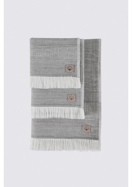 Hasna 3'lü Havlu Seti Organik Pamuk Keten Melanj Antrasit modelleri