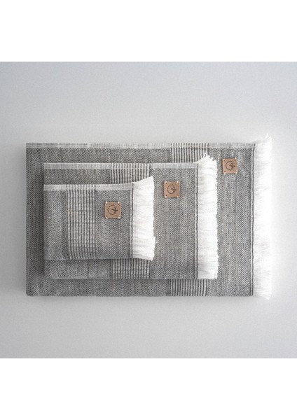 Hasna 3'lü Havlu Seti Organik Pamuk Keten Melanj Antrasit