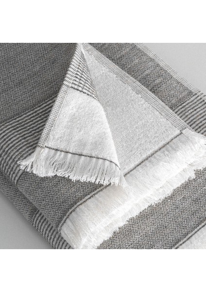 Hasna 3'lü Havlu Seti Organik Pamuk Keten Melanj Antrasit