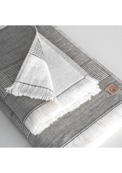 Hasna 3'lü Havlu Seti Organik Pamuk Keten Melanj Antrasit