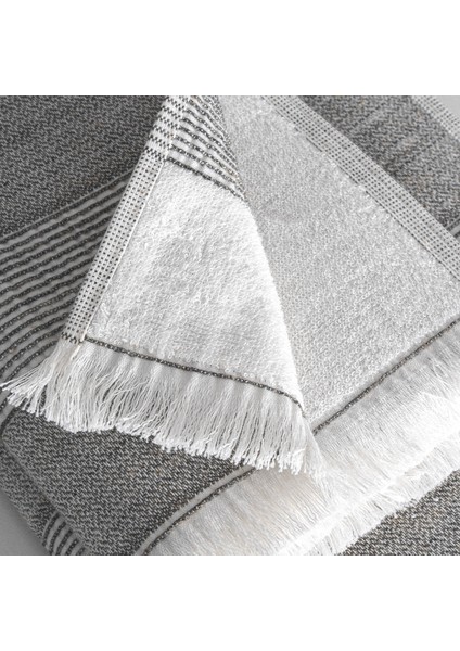 Hasna 3'lü Havlu Seti Organik Pamuk Keten Melanj Antrasit