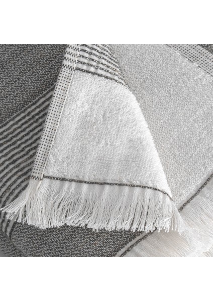 Hasna 3'lü Havlu Seti Organik Pamuk Keten Melanj Antrasit