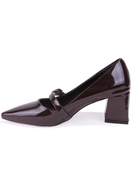 DZA07-129604 Kahve Rugan Klasik Topuklu Kadın Ayakkabı modelleri