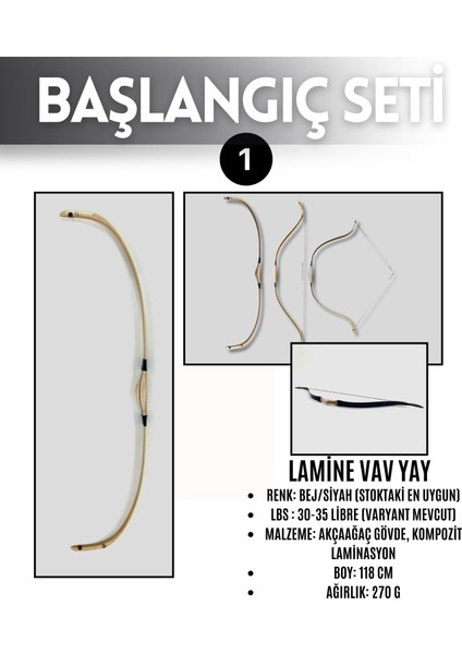 Geleneksel Okçuluk Lamine 'vav' Set- Vav Yay + 5 Ok + Zihgir + Tirkeş + Kolçak + Eldiven fiyatları